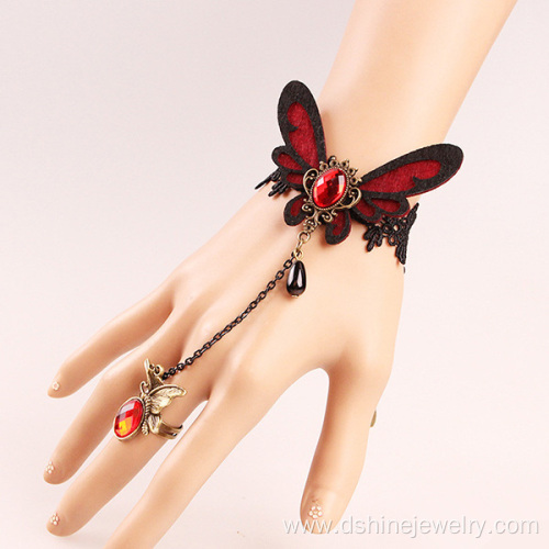 Butterfly Charm Lace Finger Chain Ring Crochet Bracelet